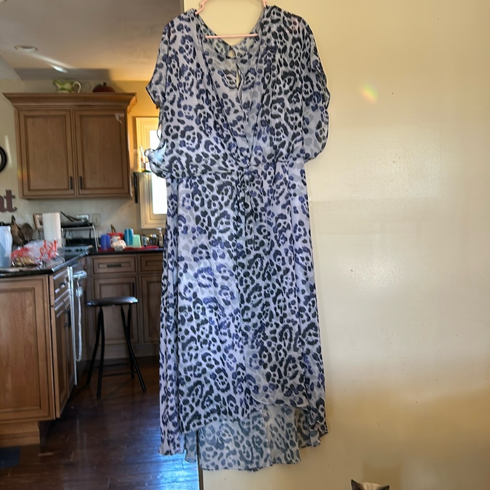 Adrianna Papell Blue and White Leopard Print Maxi Dress